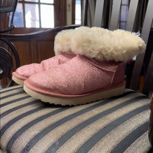 Ugg Glittery Pink Boots with Fur Trim